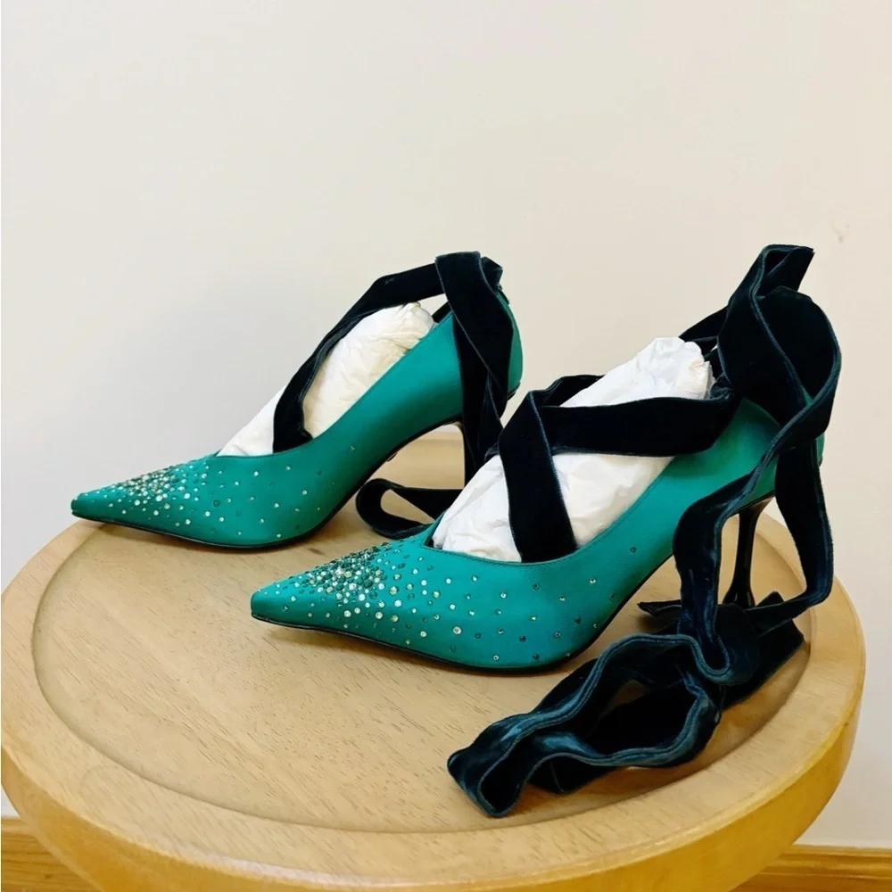 New Jimmy Choo x Sailor Moon Neptune 80 Satin Crystal Pump